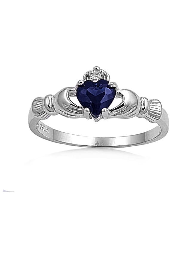 Claddagh Benediction Simulated Sapphire Cubic Zirconia Ring Sterling Silver 925 Size 8