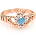 thumbnail image 1 of Claddagh Blue Topaz Diamond Ring In Solid 14k Rose Gold, 1 of 6