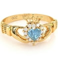 thumbnail image 1 of Claddagh Blue Topaz Diamond Ring In Solid 14k Yellow Gold, 1 of 6