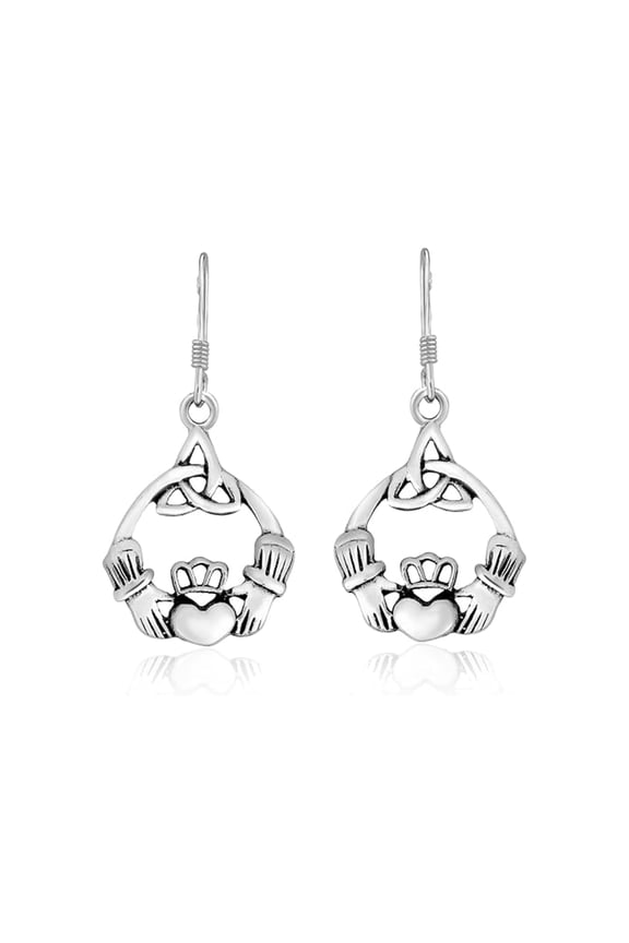 Claddagh & Celtic Trinity Knot Earrings in 925 Sterling Silver | Irish Symbol Jewelry for Women | Romantic Valentine’s Day Gift