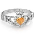 thumbnail image 1 of Claddagh Citrine Diamond Ring In Solid 14k White Gold, 1 of 6