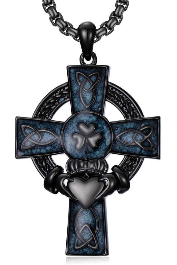 Claddagh Cross Necklace for Men Women 925 Sterling Silver Celtic Cross Pendant Turquoise Claddagh Necklace Irish Jewelry