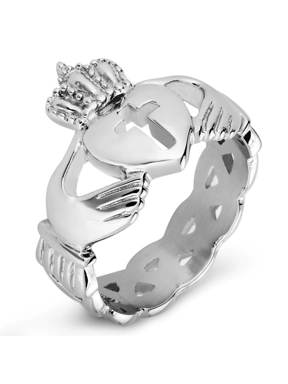 Jewelry Women's Cross Center Celtic Knot Band Claddagh Ring