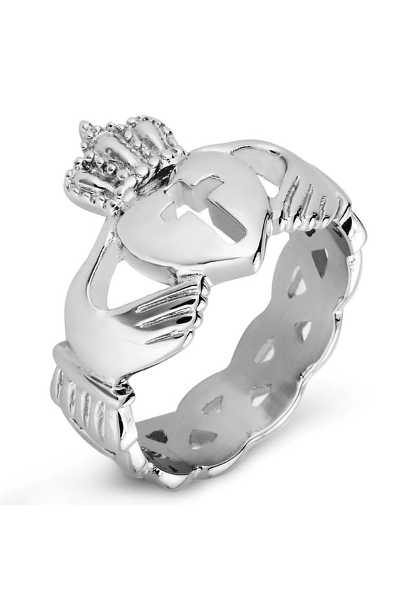 Jewelry Women's Cross Center Celtic Knot Band Claddagh Ring