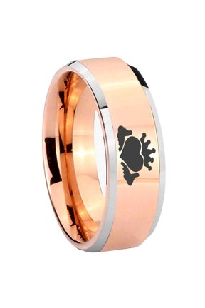 Claddagh Design Beveled Edge Rose Gold Tungsten Engraved Ring 10MM
