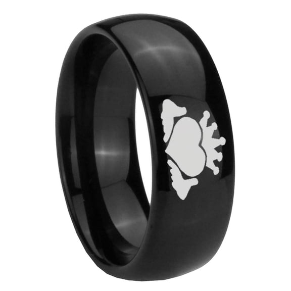 Claddagh Design Black High Polish Dome Tungsten Men Ring 10MM