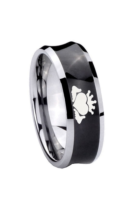 Claddagh Design Concave Black Tungsten Men Ring 10MM