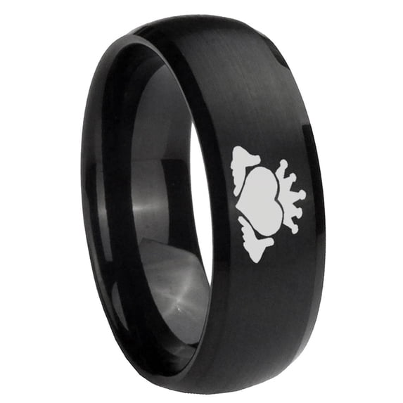 Claddagh Design Dome Brush Black Polish Edge Tungsten Men Ring 10MM