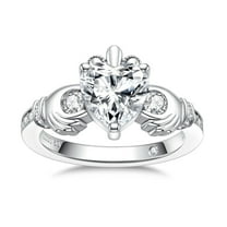 Claddagh Diamond Engagement Ring, Heart Shape Diamond Ring, Luxurious Three Stone Crown Diamond Ring, Forever One Ring, 925 Sterling Silver, 2.3 Ct Simulated Diamond, Anniversary Gift Ring