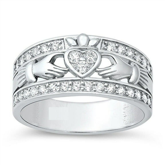 Claddagh Diamond Ring Valentine's Day Ring For Her 2.0 Ct Diamond 14K White Gold Over