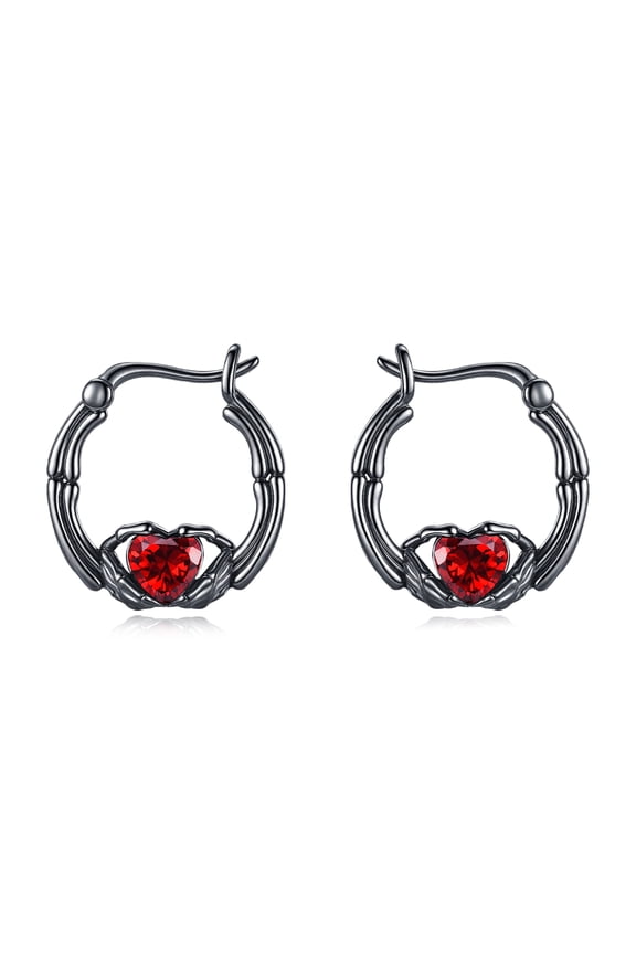 Claddagh Earring 925 Sterling Silver Skull Hand Heart Ruby Punk Emo Earring Goth Jewelry Gifts for Women Birthday Halloween
