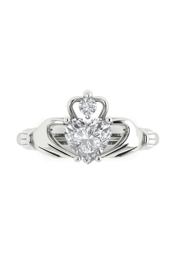 Claddagh Engagement Ring for Women - 1.05ct Simulated Diamond in 14K White Gold Promise Ring