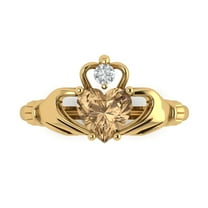 Claddagh Engagement Ring for Women - 1.06ct Simulated Champagne Diamond in 18K Yellow Gold Promise Ring