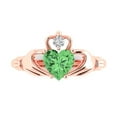 thumbnail image 1 of Claddagh Engagement Ring for Women - 1.06ct Simulated Green Diamond in 14K Rose Gold Promise Ring, 1 of 6