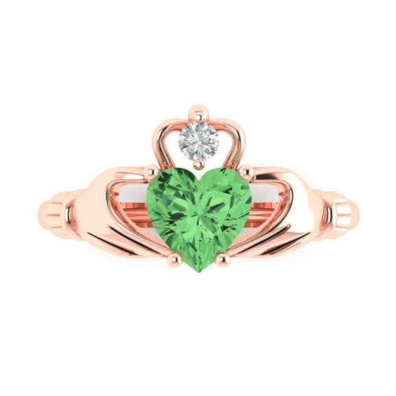 Claddagh Engagement Ring for Women - 1.06ct Simulated Green Diamond in 18K Rose Gold Promise Ring