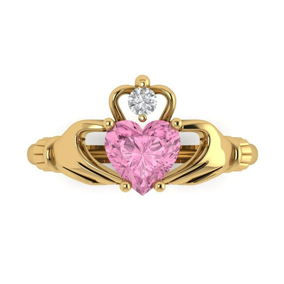 Claddagh Engagement Ring for Women - 1.06ct Simulated Pink Diamond in 14K Yellow Gold Promise Ring