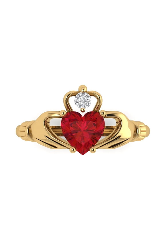 Claddagh Engagement Ring for Women - 1.06ct Simulated Pink Tourmaline in 14K Yellow Gold Promise Ring