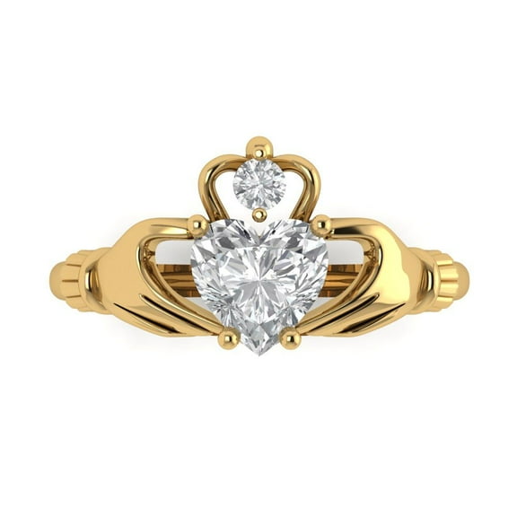 Claddagh Engagement Ring for Women - 1.06ct White Sapphire in 14K Yellow Gold Promise Ring
