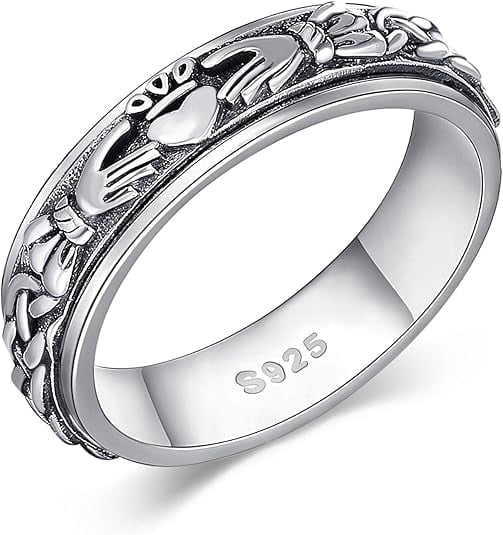 Claddagh Fidget Spinner Rings 925 Sterling Silver Celtic Knot Anxiety Ring Eternity Love Irish Claddagh Jewelry Gifts for Women Men Mom Wife (Size 7)