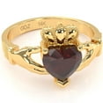 thumbnail image 1 of Claddagh Garnet Ring In Solid 14k Yellow Gold, 1 of 6