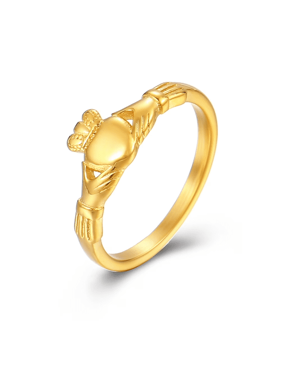 Claddagh Hands Heart Crown Band Ring For Men Women 14K Gold Filled Graceful Classic Jewelry