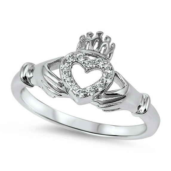 Claddagh Heart Friendship White CZ Promise Ring .925 Sterling Silver Jewelry Female Size 6