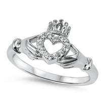 Claddagh Heart Friendship White CZ Promise Ring .925 Sterling Silver Jewelry Female Size 8