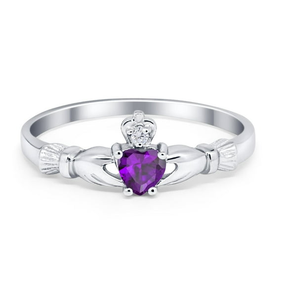 Claddagh Heart Promise Ring Amethyst CZ 925 Sterling Silver Size 3