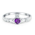 thumbnail image 1 of Claddagh Heart Promise Ring Amethyst CZ 925 Sterling Silver Size 5, 1 of 7