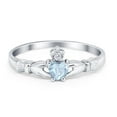 thumbnail image 1 of Claddagh Heart Promise Ring Aquamarine CZ 925 Sterling Silver Size 11, 1 of 7