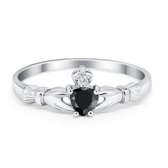 Claddagh Heart Promise Ring Black CZ 925 Sterling Silver Size 12