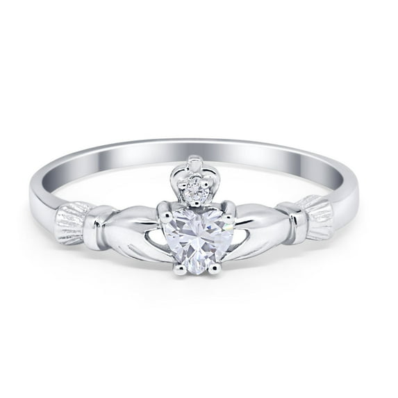 Claddagh Heart Promise Ring CZ 925 Sterling Silver Size 8