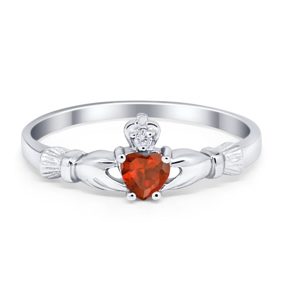 Claddagh Heart Promise Ring Garnet CZ 925 Sterling Silver Size 1