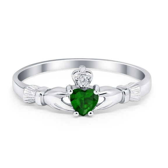 Claddagh Heart Promise Ring Green Emerald CZ 925 Sterling Silver Size 3