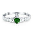 thumbnail image 1 of Claddagh Heart Promise Ring Green Emerald CZ 925 Sterling Silver Size 4, 1 of 7