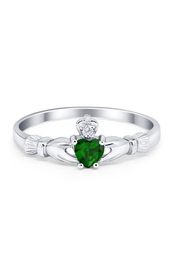 Claddagh Heart Promise Ring Green Emerald CZ 925 Sterling Silver Size 6