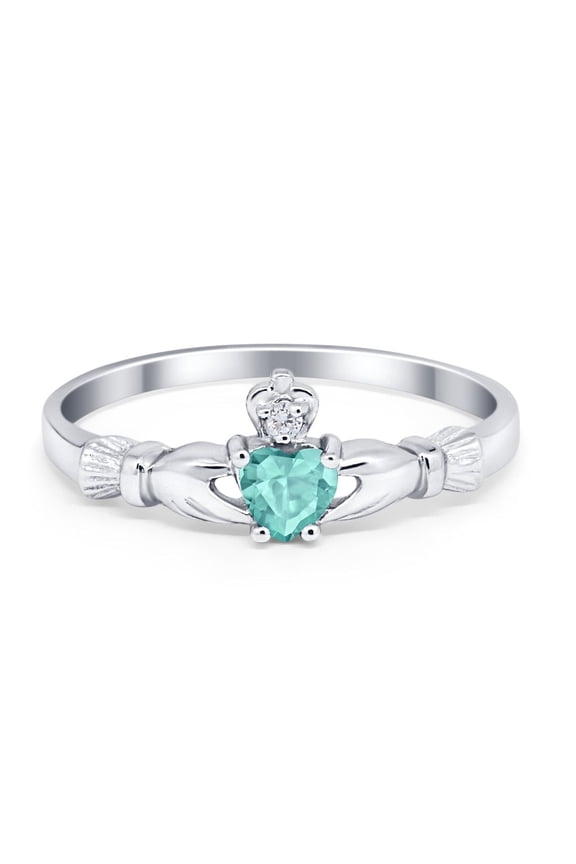 Claddagh Heart Promise Ring Paraiba Tourmaline CZ 925 Sterling Silver Size 10