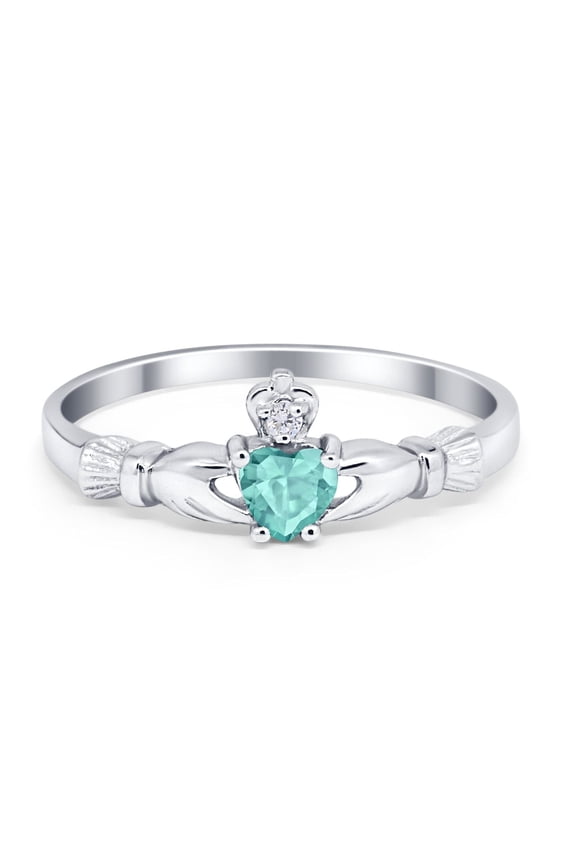 Claddagh Heart Promise Ring Paraiba Tourmaline CZ 925 Sterling Silver Size 7