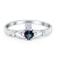 thumbnail image 1 of Claddagh Heart Promise Ring Rainbow CZ 925 Sterling Silver Size 7, 1 of 7