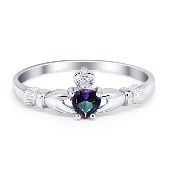 Claddagh Heart Promise Ring Rainbow CZ 925 Sterling Silver Size 9