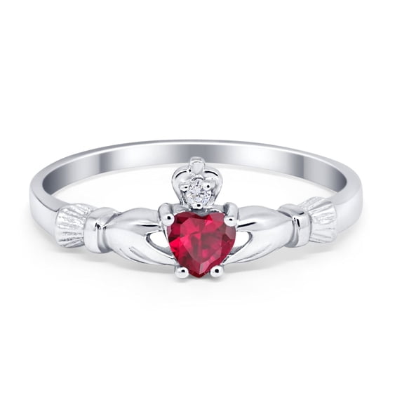 Claddagh Heart Promise Ring Ruby CZ 925 Sterling Silver Size 12