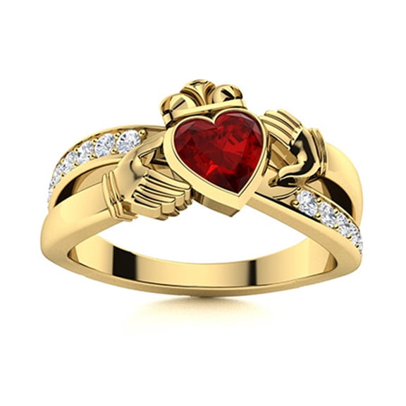 Claddagh Irish 5 MM Heart Garnet Engagement Women Ring 925 Sterling Silver Gold Vermeil
