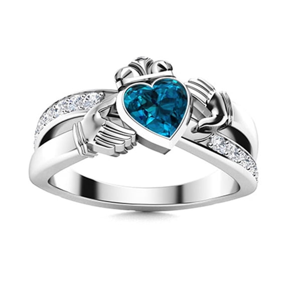 Mooneye Claddagh Irish 5 mm Heart London Blue Topaz Engagement Women Ring 925 Sterling Silver