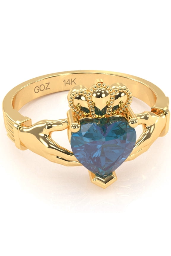 Claddagh Lab-Created Alexandrite Ring In Solid 14k Yellow Gold