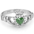 thumbnail image 1 of Claddagh Lab-Created Emerald Diamond Ring In Solid 14k White Gold, 1 of 6