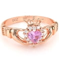 thumbnail image 1 of Claddagh Lab-Created Pink Sapphire Diamond Ring In Solid 14k Rose Gold, 1 of 6