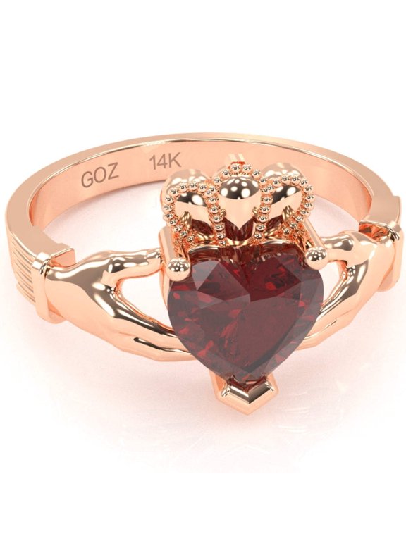 Claddagh Lab-Created Ruby Ring In Solid 14k Rose Gold