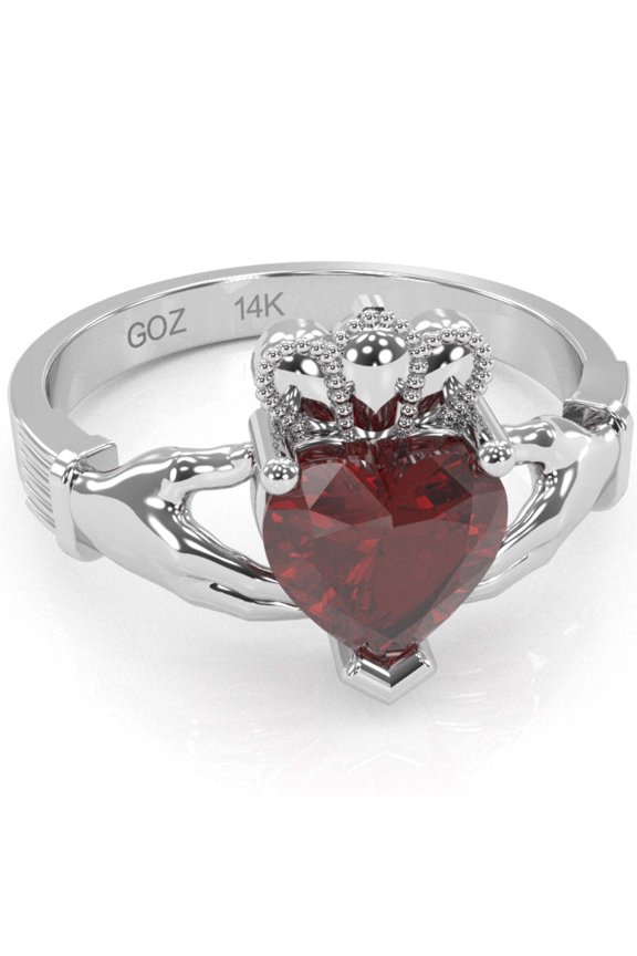 Claddagh Lab-Created Ruby Ring In Solid 14k White Gold