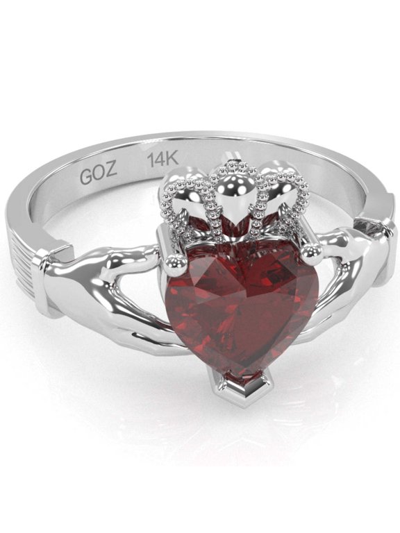 Claddagh Lab-Created Ruby Ring In Solid 14k White Gold