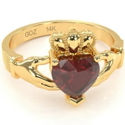 Claddagh Lab-Created Ruby Ring In Solid 14k Yellow Gold
